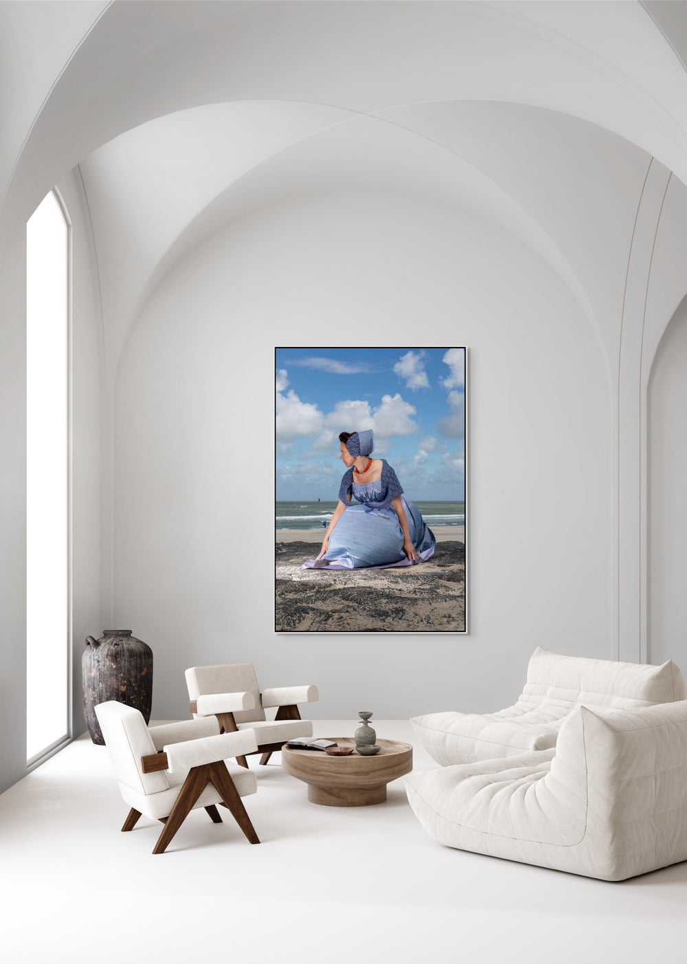 muurdecoratie, fotografie, Rem van Den Bosch, wall art, moderne Walcherse zeedracht op de dijk bij Westkapelle 