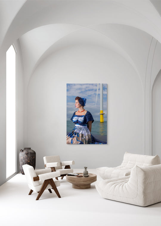 muurdecoratie, Rem van den Bosch, fotografie, wall art, muurkunst, Eline in het windpark voor de kust van Westkapelle