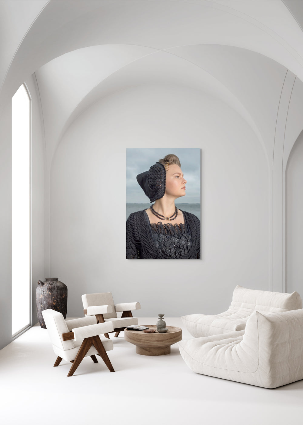 Portret van Phoebe in zwarte Walcherse dracht, muurdecoratie, wandkunst, Rem van den Bosch 