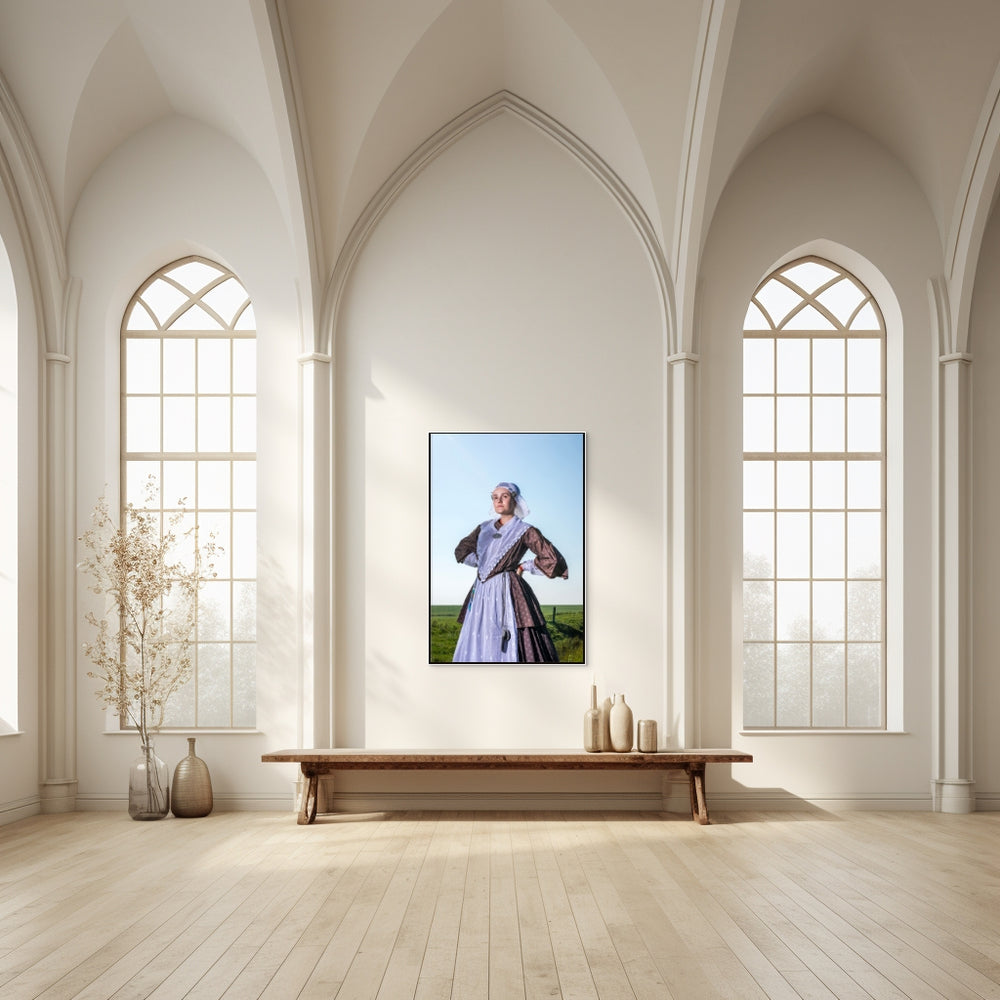 muurdecoratie, wandkunst, rem van Den Bosch, portret Linde in de Friese dracht 