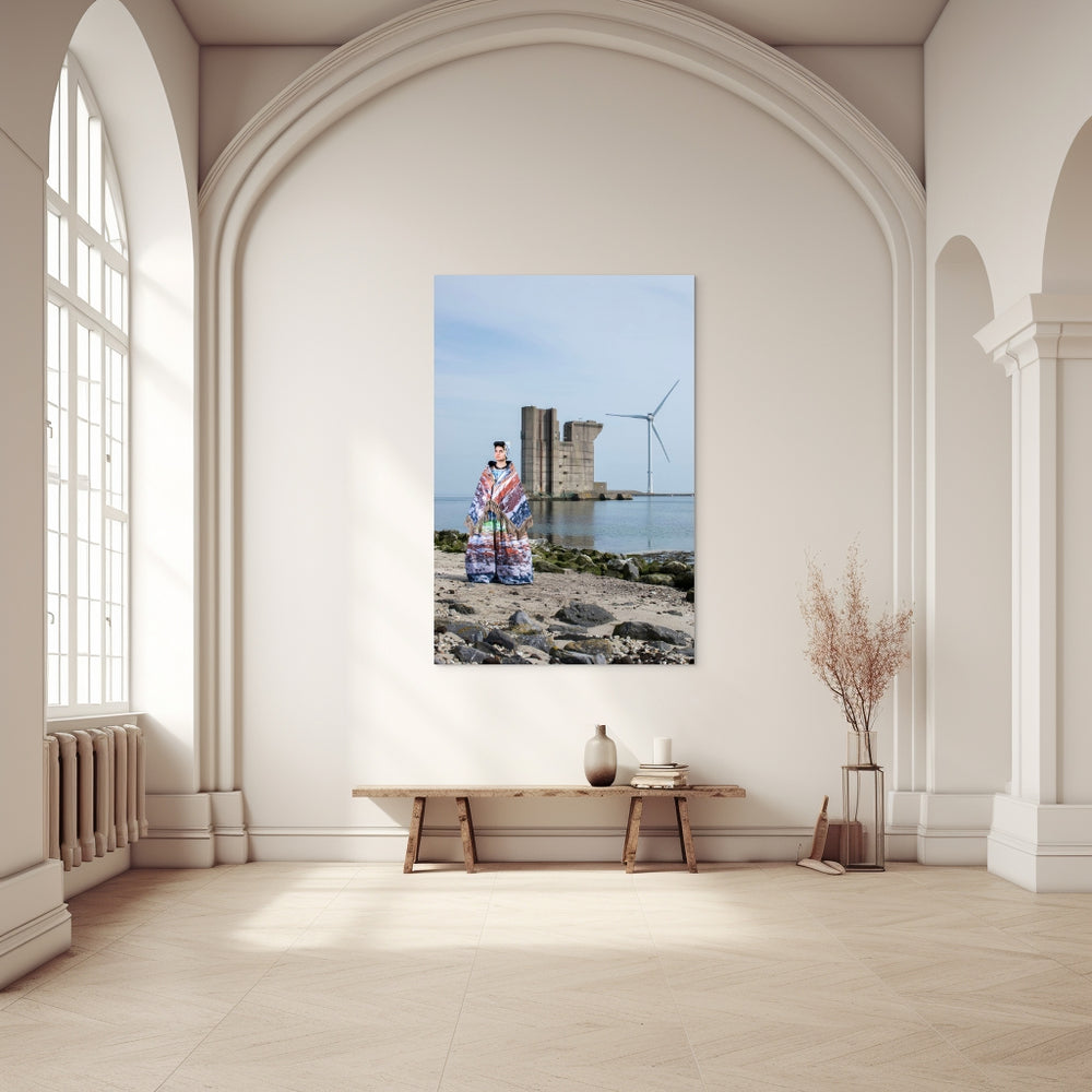 mock up Esmee in de UNESCO Geopark Schelde Delta dracht voor een pijler op Neeltje Jans 