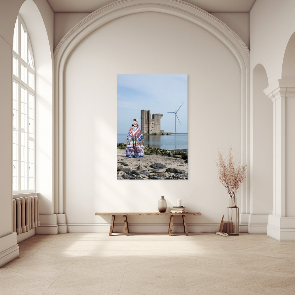 mock up Esmee in de UNESCO Geopark Schelde Delta dracht voor een pijler op Neeltje Jans 
