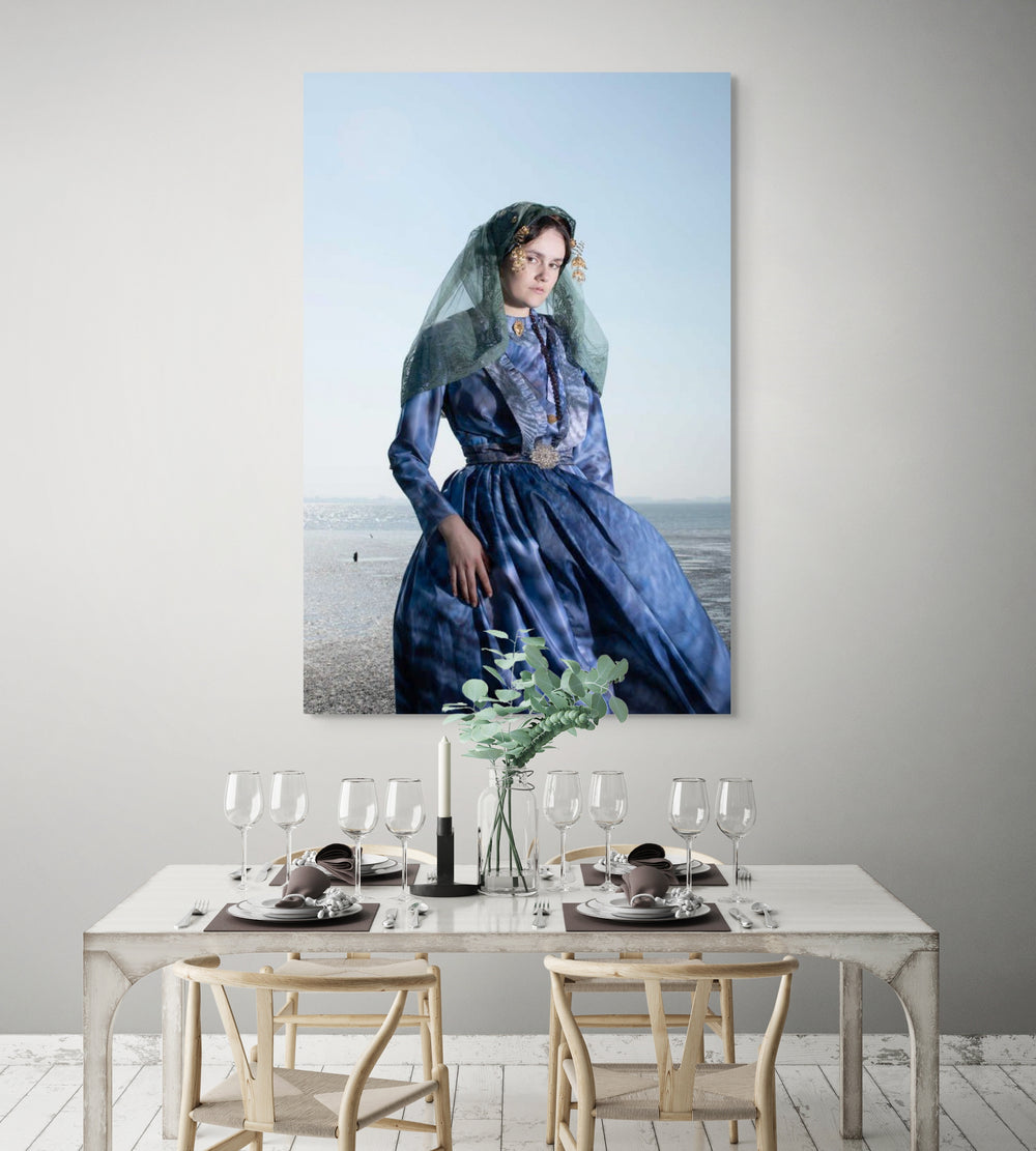 Portrait of Rosalyn in Tholen traditional costume at sea